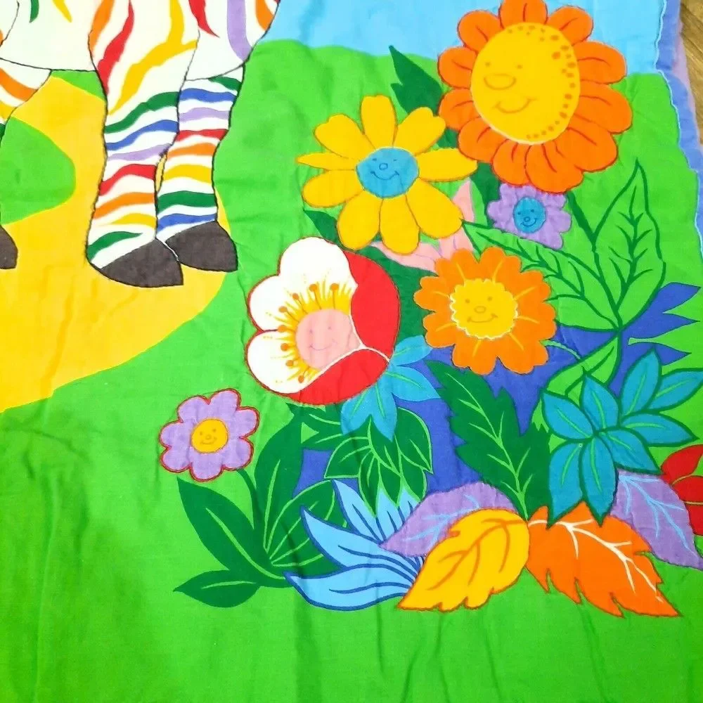 Rainbow Zebra Quilt Baby Blanket comforter toddler kids w pillow bright handmade